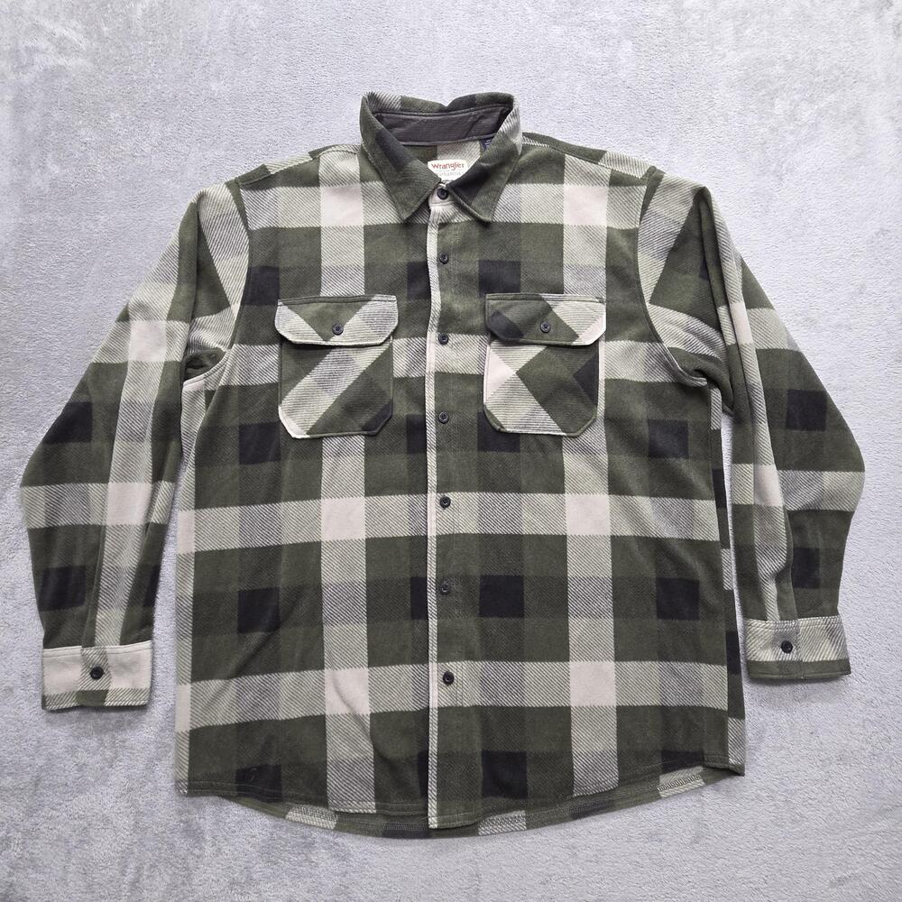 Wrangler Shirt Mens XL Green Plaid Button-Up Long Sleeve Flannel Pockets